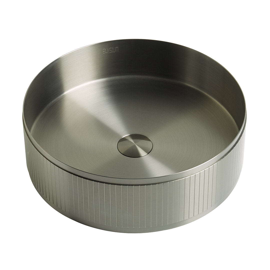 Lavoar de baie Ardessa, pe blat, rotund, din otel inoxidabil, 40 cm, gri, Elysium