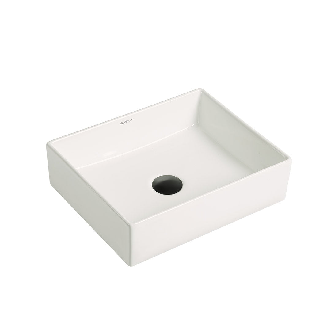 Lavoar de baie Ashe, pe blat, dreptunghiular, din ceramica sanitara, 40 cm, alb lucios, Elysium