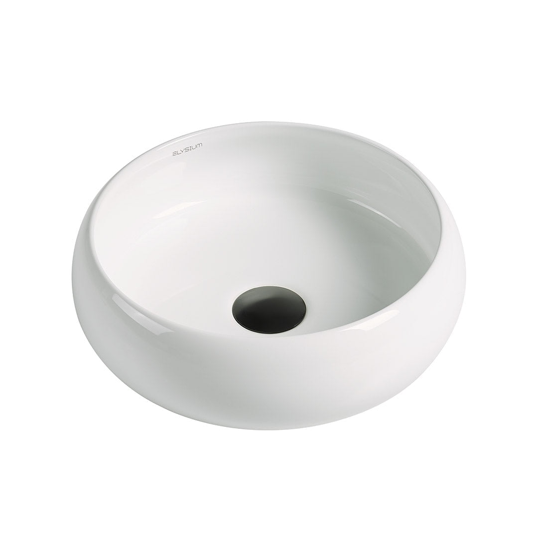 Lavoar de baie Calais, pe blat, rotund, din ceramica sanitara, 36 cm, alb lucios, Elysium