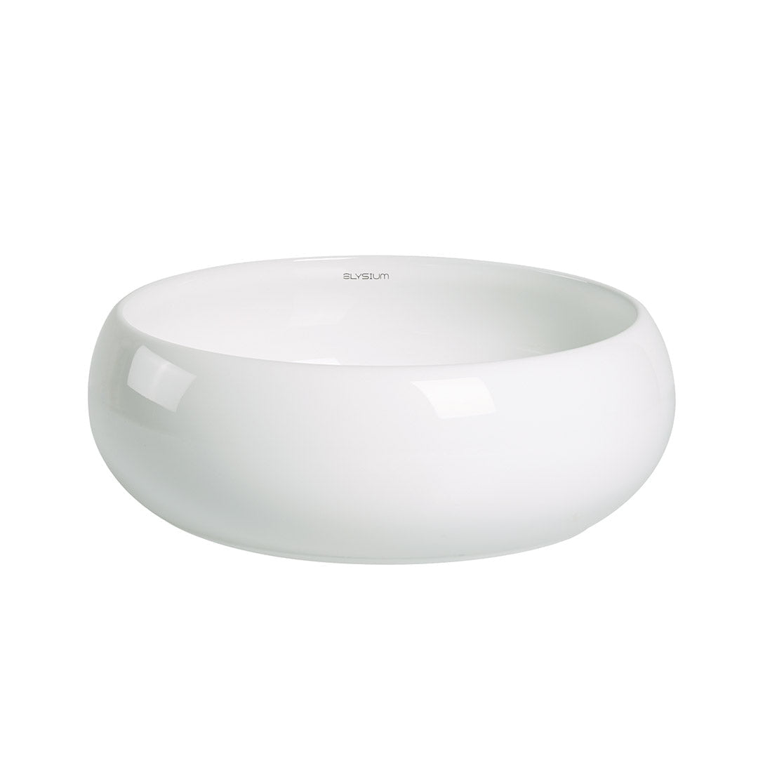 Lavoar de baie Calais, pe blat, rotund, din ceramica sanitara, 36 cm, alb lucios, Elysium