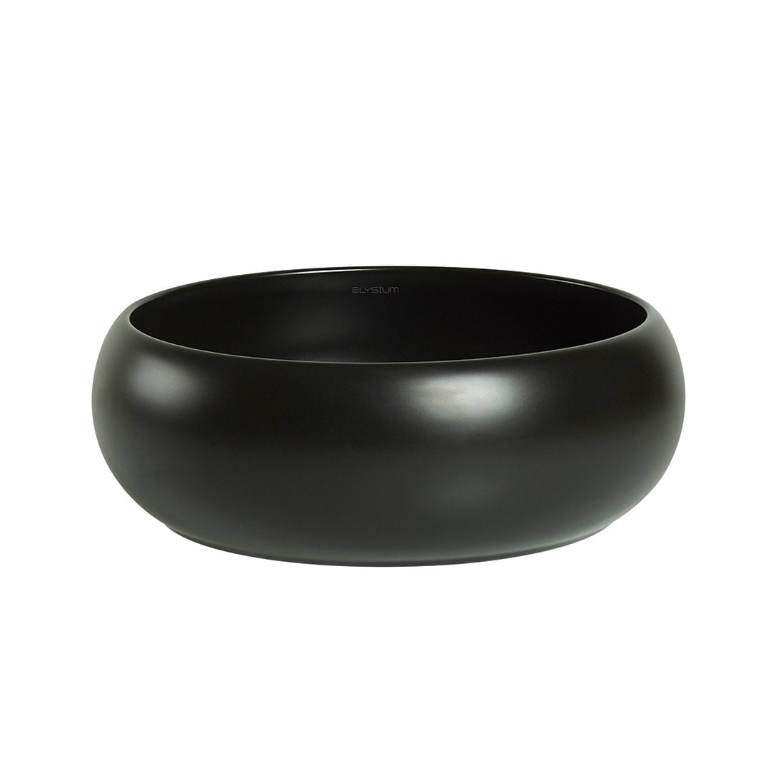 Lavoar de baie Calais, pe blat, rotund, din ceramica sanitara, 36 cm, negru mat, Elysium