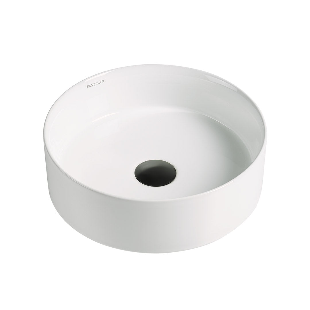 Lavoar de baie Capri, pe blat, rotund, din ceramica sanitara, 35 cm, alb lucios, Elysium