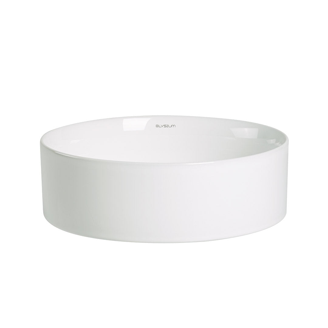 Lavoar de baie Capri, pe blat, rotund, din ceramica sanitara, 35 cm, alb lucios, Elysium