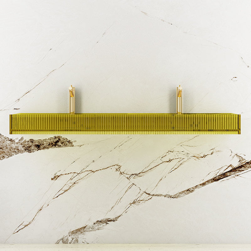 Lavoar de baie, dublu, pe perete, cu riflaje, 120 cm, dreptunghiular, din rasina, galben transparent, MonBlari