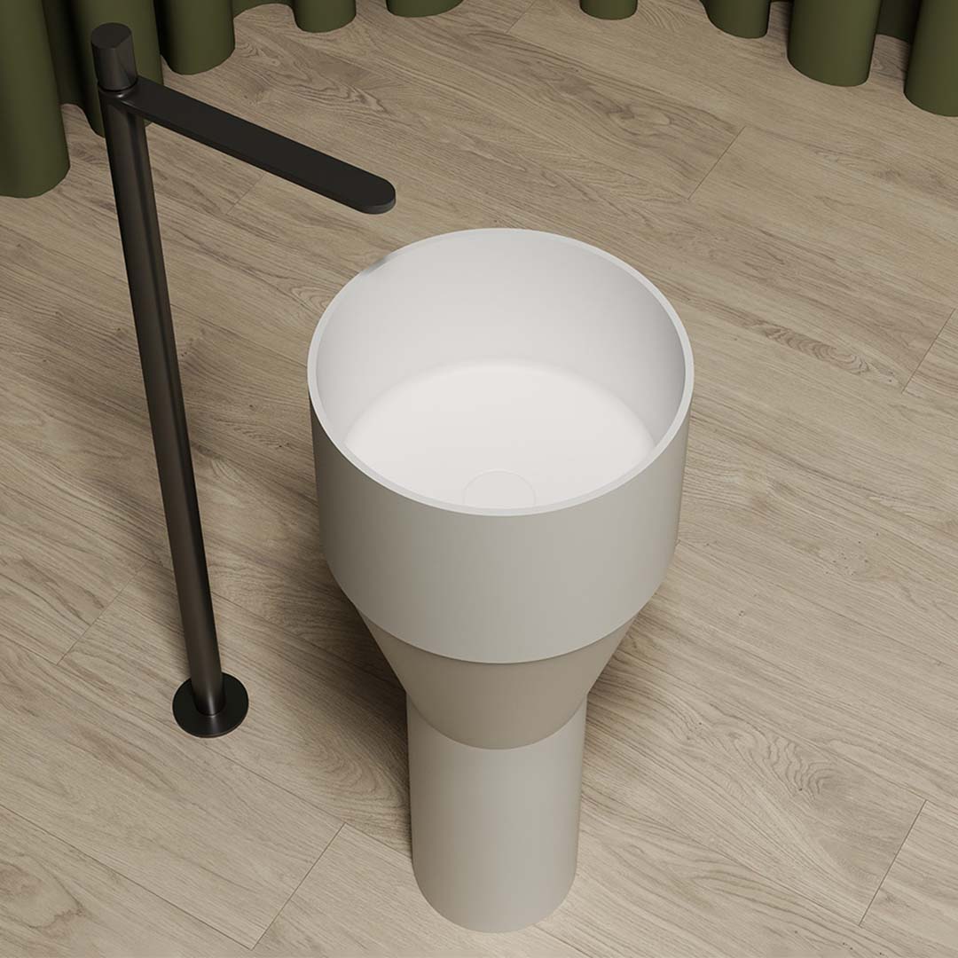 Lavoar de baie, freestanding, 36 cm, rotund, din compozit, alb mat, MonBlari
