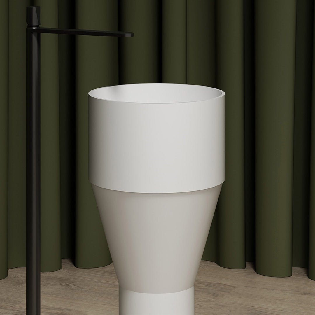 Lavoar de baie, freestanding, 36 cm, rotund, din compozit, alb mat, MonBlari