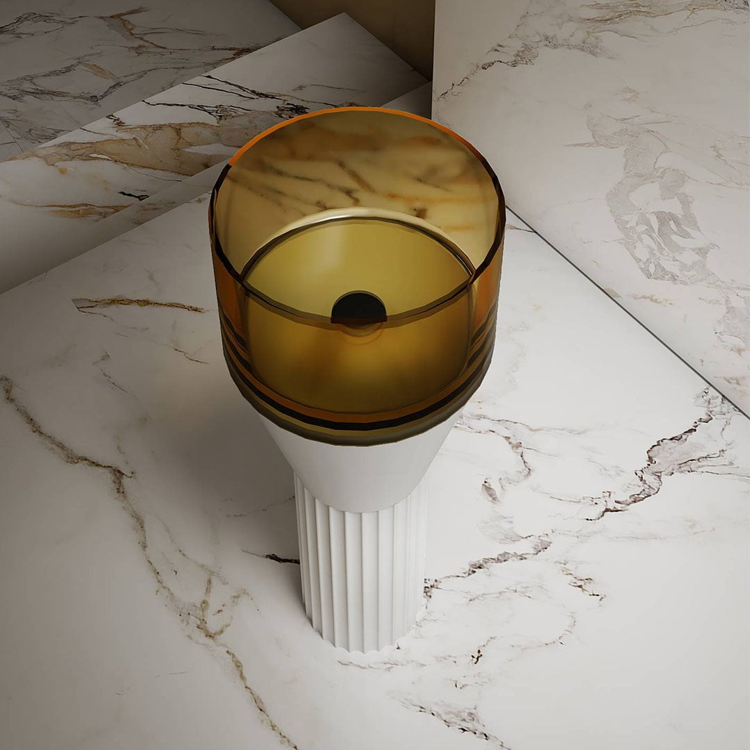 Lavoar de baie, freestanding, 36 cm, rotund, din rasina si compozit, transparent, MonBlari