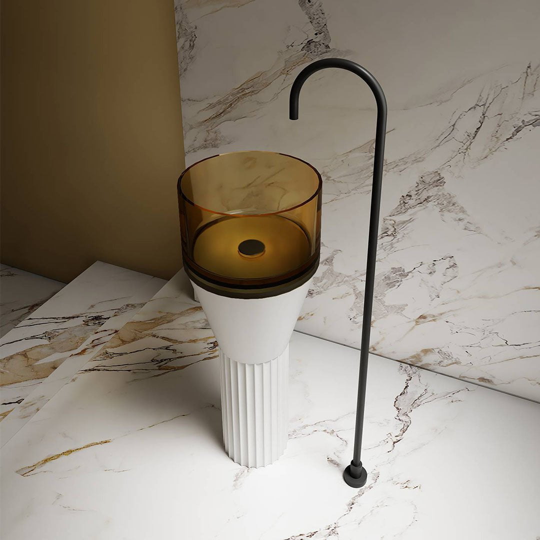 Lavoar de baie, freestanding, 36 cm, rotund, din rasina si compozit, transparent, MonBlari