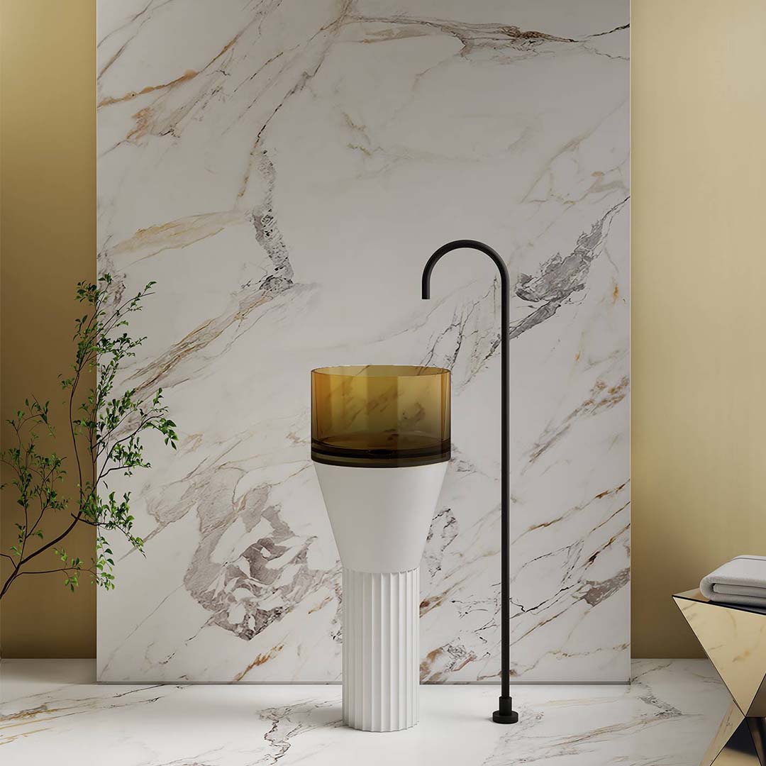 Lavoar de baie, freestanding, 36 cm, rotund, din rasina si compozit, transparent, MonBlari