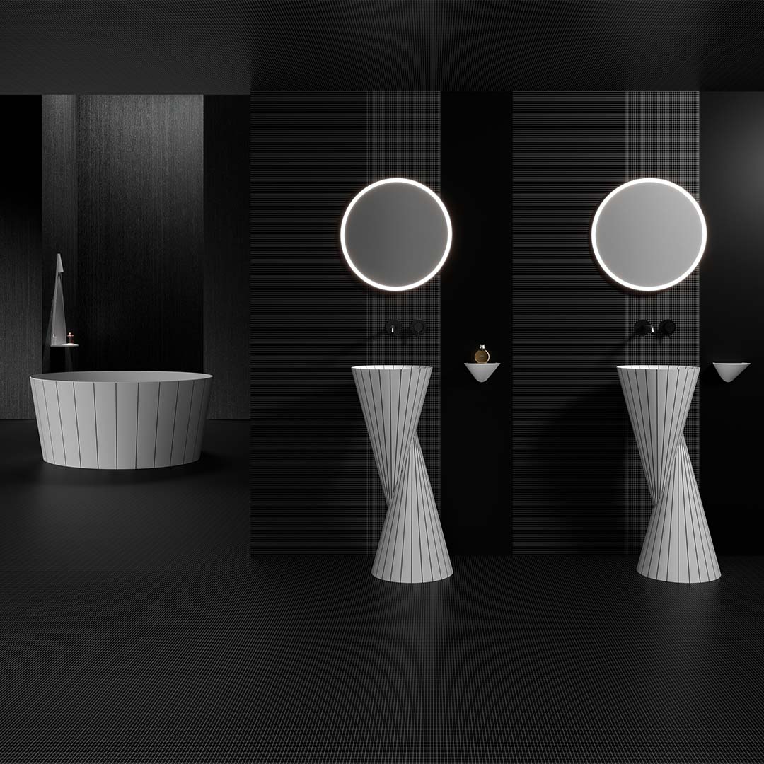 Lavoar de baie, freestanding, 36x36 cm, rotund conic, din compozit, alb, MonBlari Swing