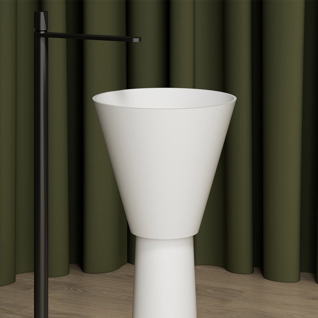 Lavoar de baie, freestanding, 38 cm, rotund, din compozit, alb mat, MonBlari