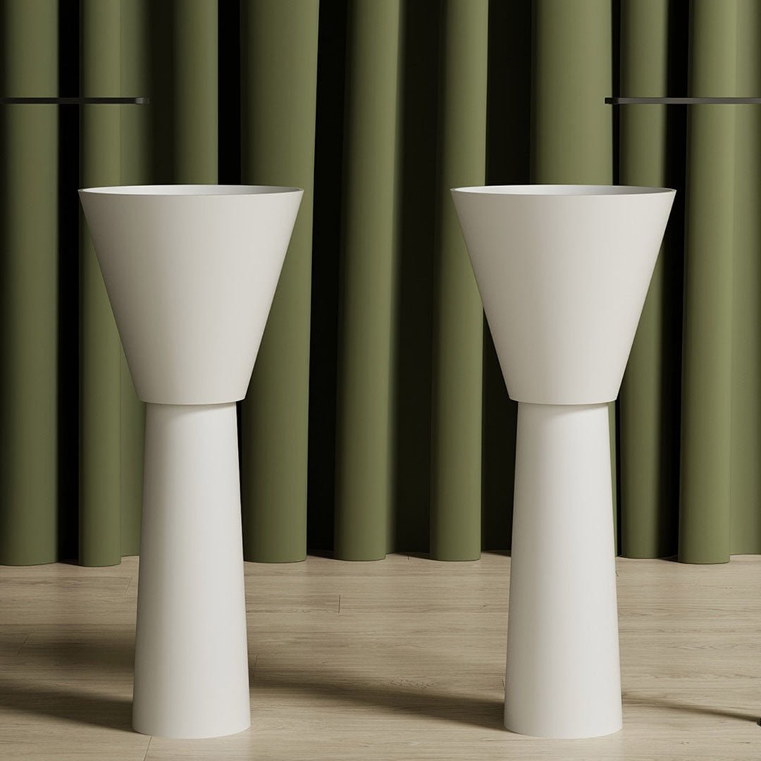 Lavoar de baie, freestanding, 38 cm, rotund, din compozit, alb mat, MonBlari