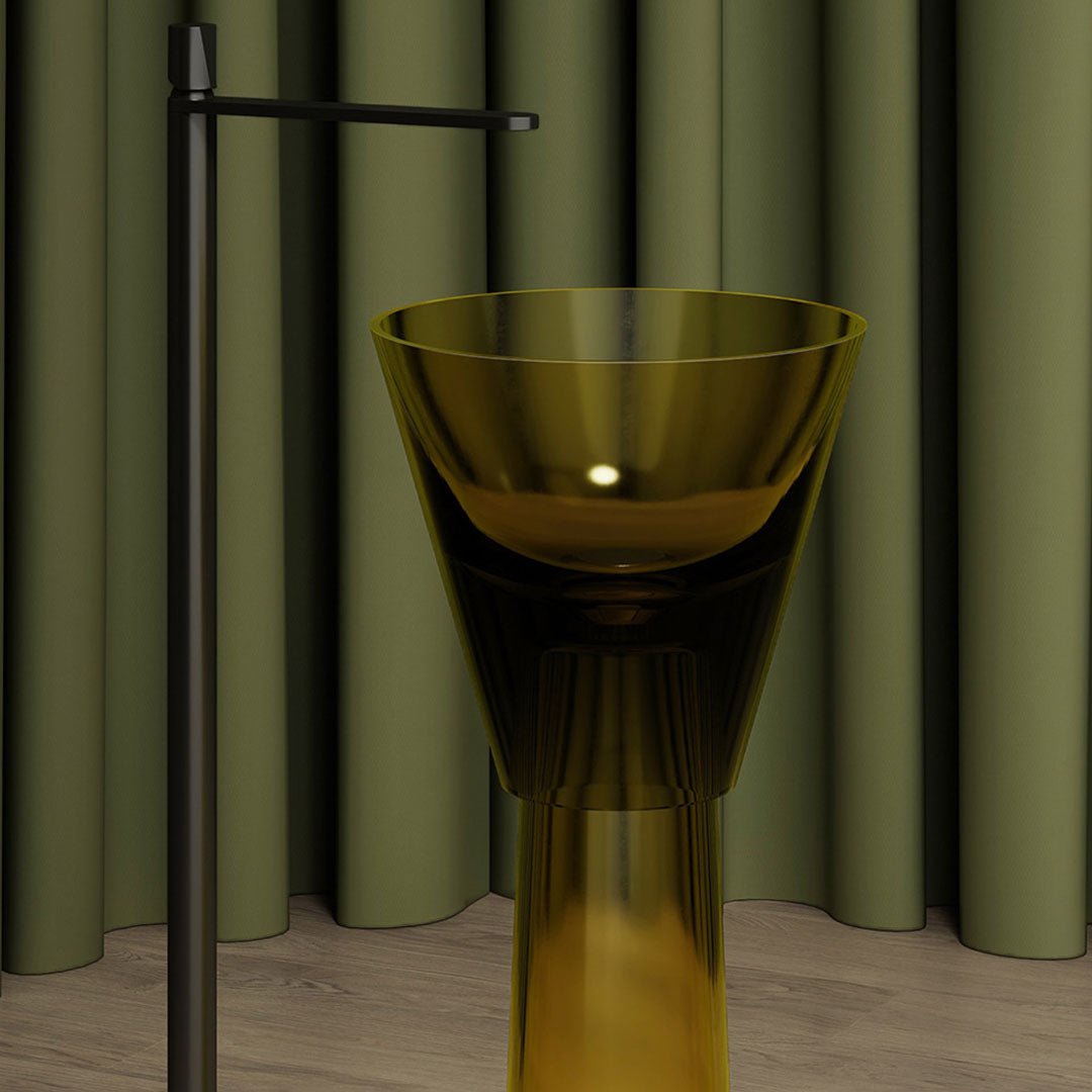 Lavoar de baie, freestanding, 38 cm, rotund, din rasina, maro verzui transparent, MonBlari