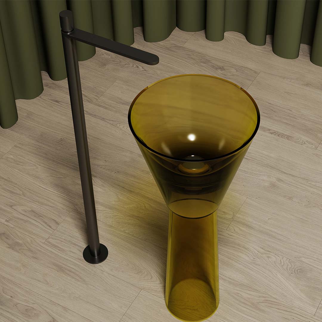 Lavoar de baie, freestanding, 38 cm, rotund, din rasina, maro verzui transparent, MonBlari