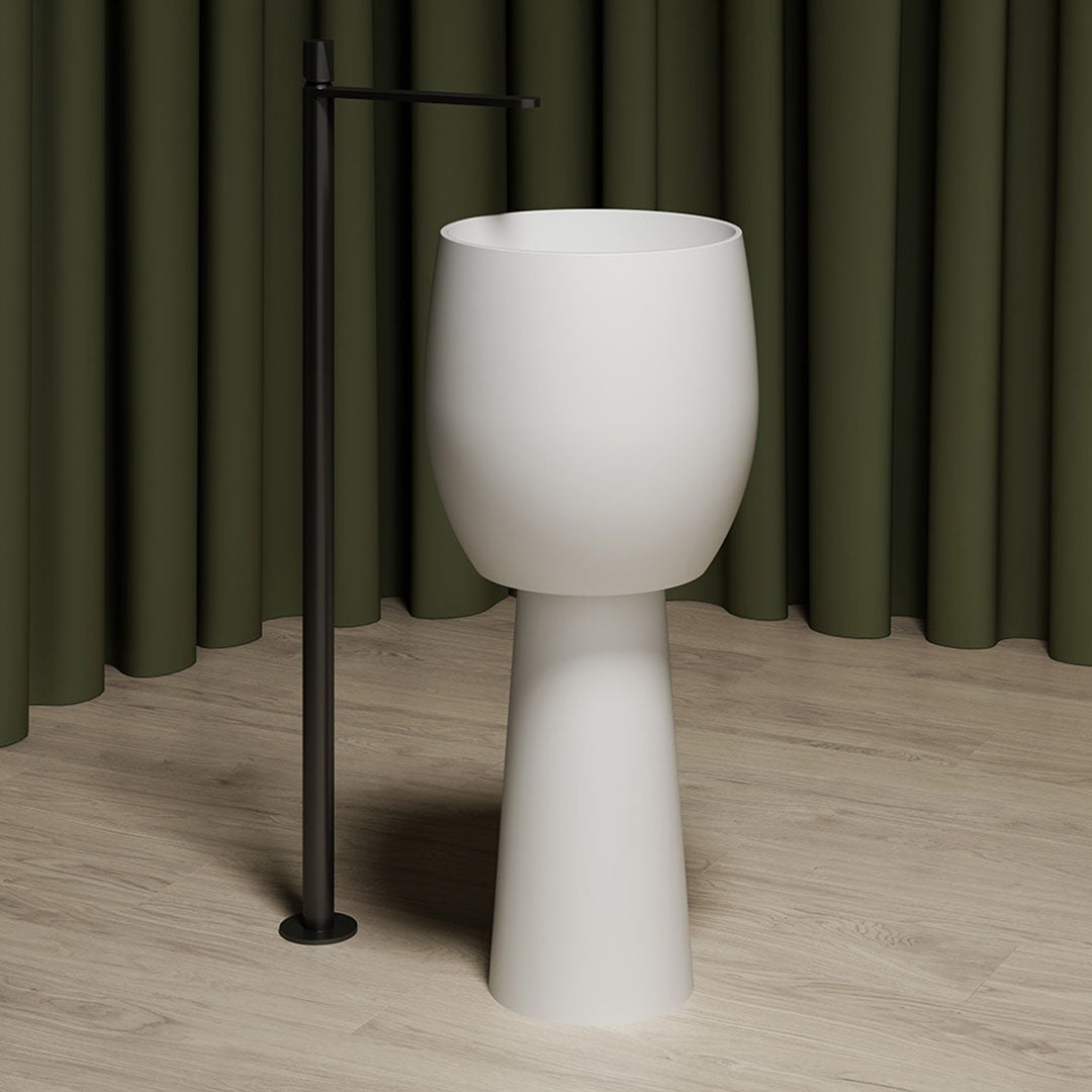 Lavoar de baie, freestanding, 40 cm, rotund, din compozit, alb mat, MonBlari