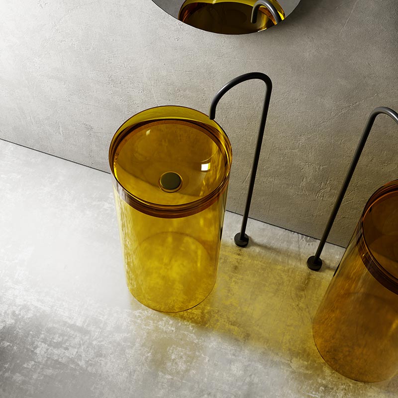 Lavoar de baie, freestanding, 40 cm, rotund, din rasina, galben transparent, MonBlari