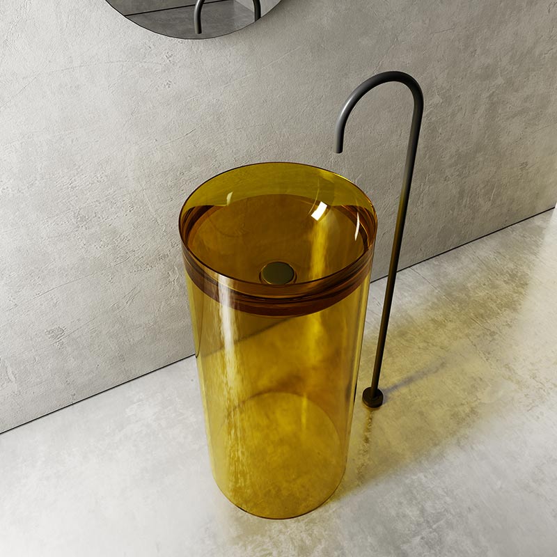 Lavoar de baie, freestanding, 40 cm, rotund, din rasina, galben transparent, MonBlari