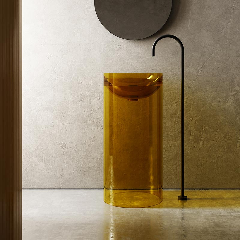 Lavoar de baie, freestanding, 40 cm, rotund, din rasina, galben transparent, MonBlari