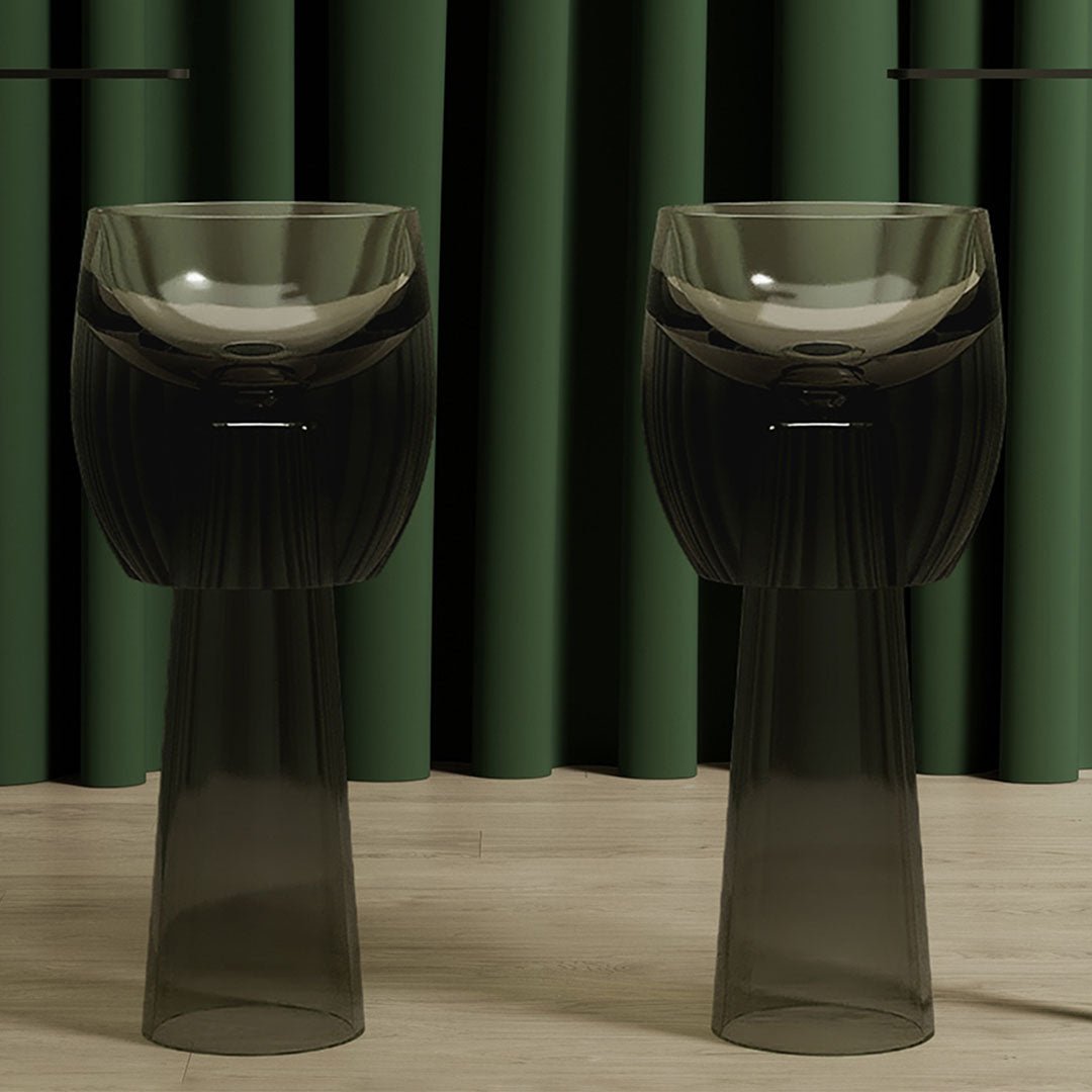 Lavoar de baie, freestanding, 40 cm, rotund, din rasina, gri transparent, MonBlari