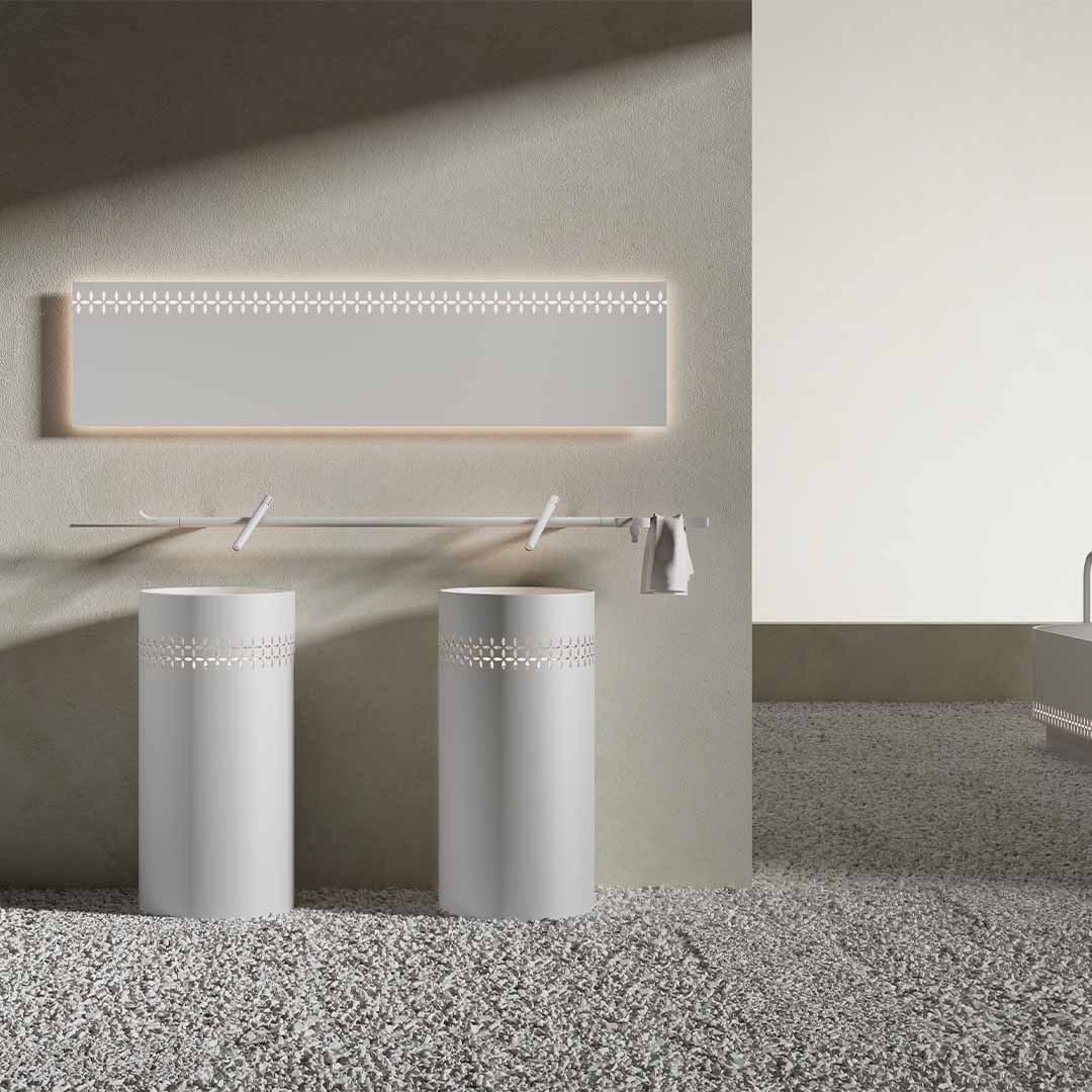 Lavoar de baie, freestanding, 400x400x900 mm, alb, cu LED, din compozit, rotund, finisaj mat, MonBlari Linglong