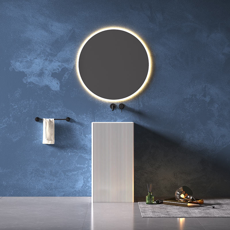 Lavoar de baie, freestanding, 45 cm, patrat, din compozit, alb, cu riflaje, MonBlari