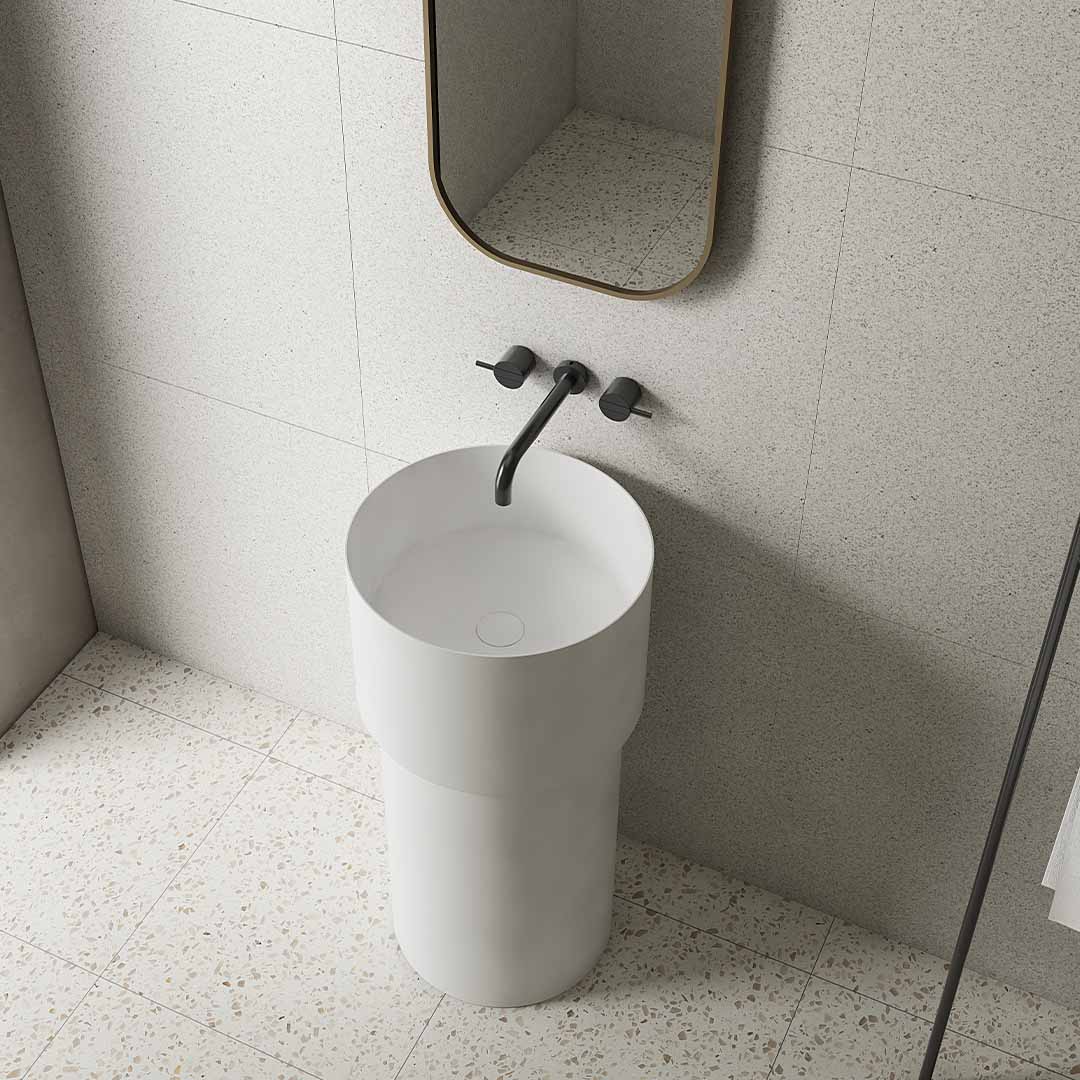 Lavoar de baie, freestanding, 45 cm, rotund, din compozit, alb mat, MonBlari