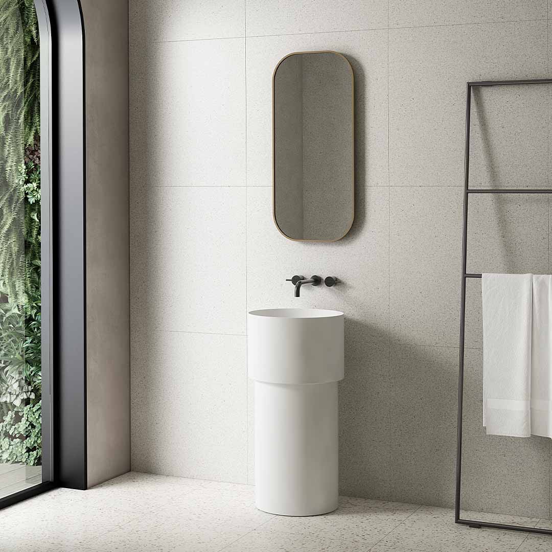 Lavoar de baie, freestanding, 45 cm, rotund, din compozit, alb mat, MonBlari