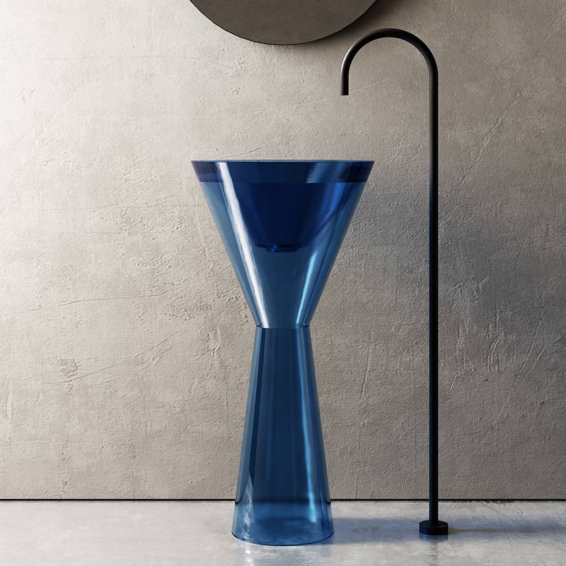 Lavoar de baie, freestanding, 45 cm, rotund, din rasina, albastru transparent, MonBlari