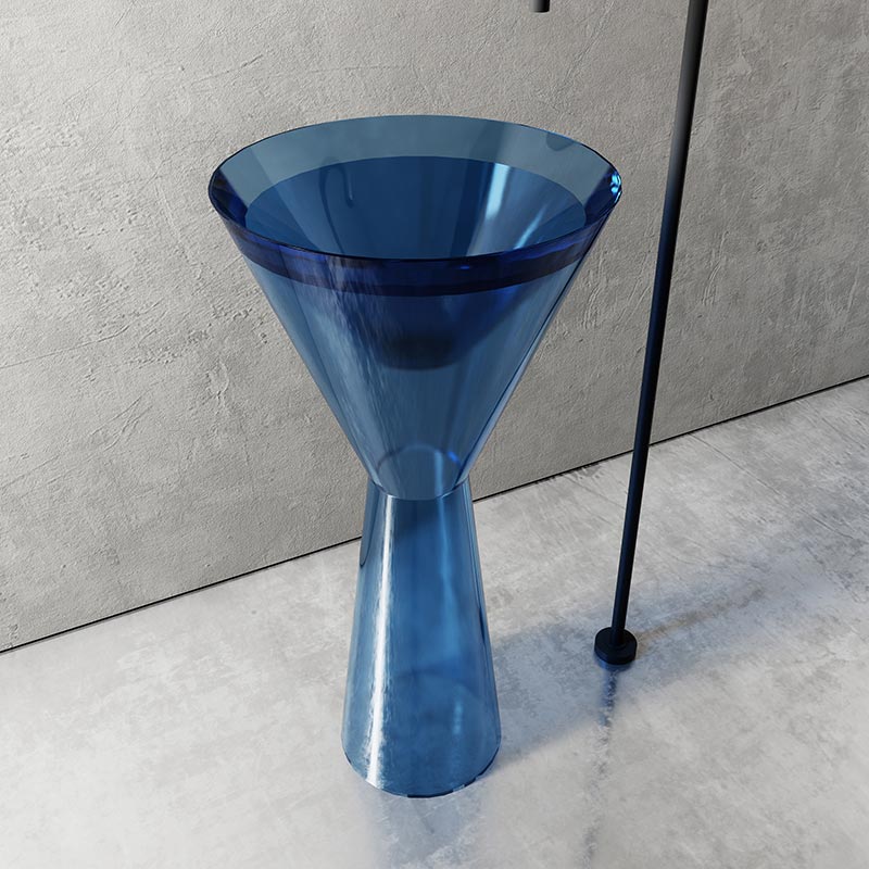 Lavoar de baie, freestanding, 45 cm, rotund, din rasina, albastru transparent, MonBlari