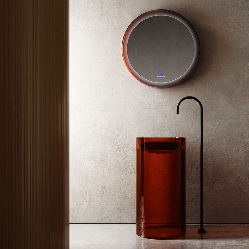 Lavoar de baie, freestanding, 45 cm, rotund, din rasina, caramiziu transparent, MonBlari