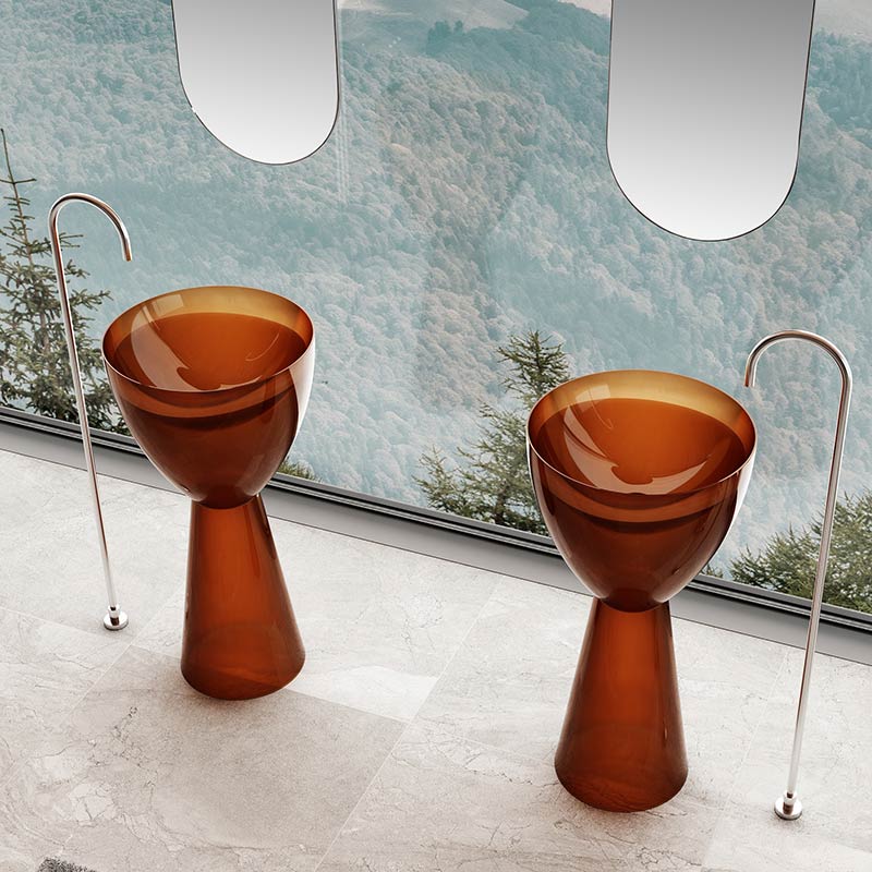 Lavoar de baie, freestanding, 45 cm, rotund, din rasina, caramiziu transparent, MonBlari