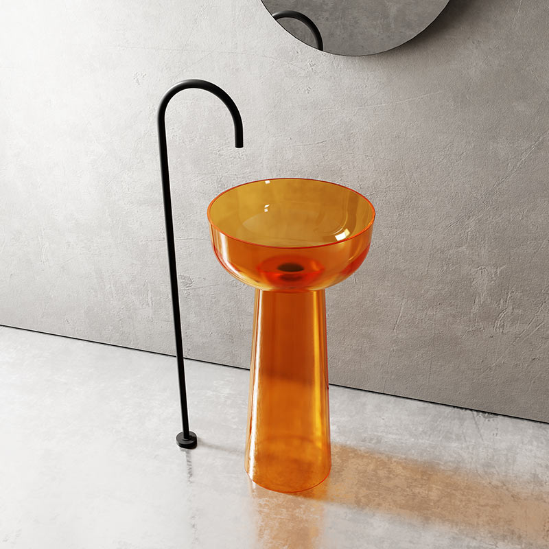 Lavoar de baie, freestanding, 45 cm, rotund, din rasina, portocaliu transparent, MonBlari