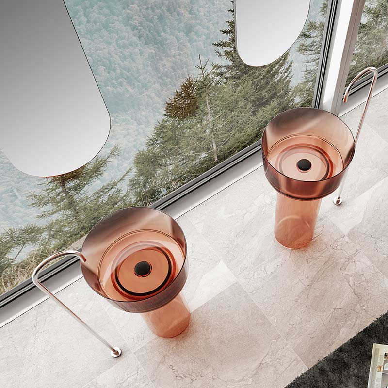 Lavoar de baie, freestanding, 45 cm, rotund, din rasina, roz transparent, MonBlari