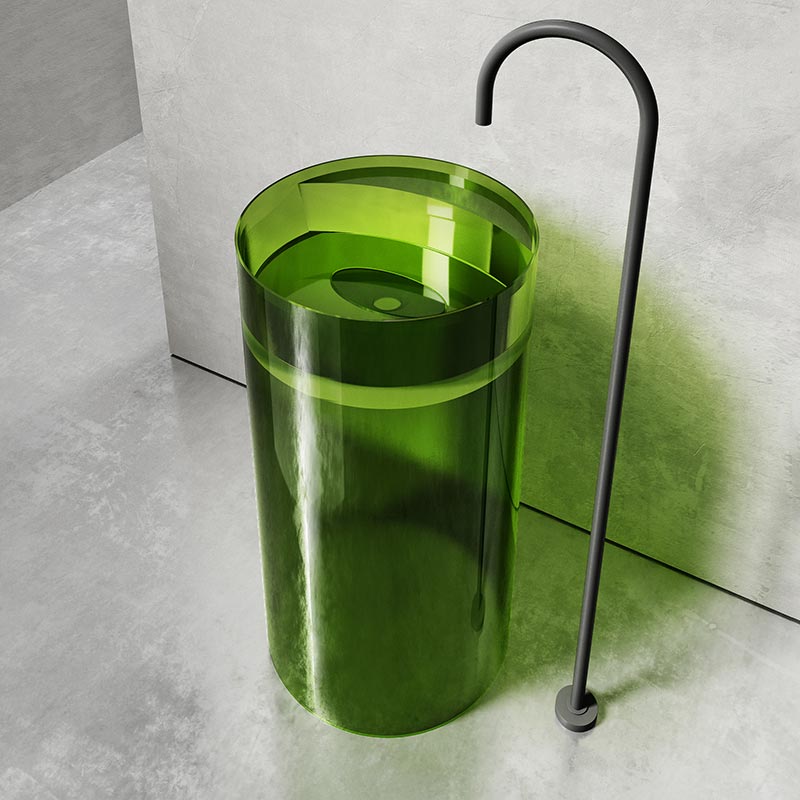 Lavoar de baie, freestanding, 45 cm, rotund, din rasina, verde transparent, MonBlari
