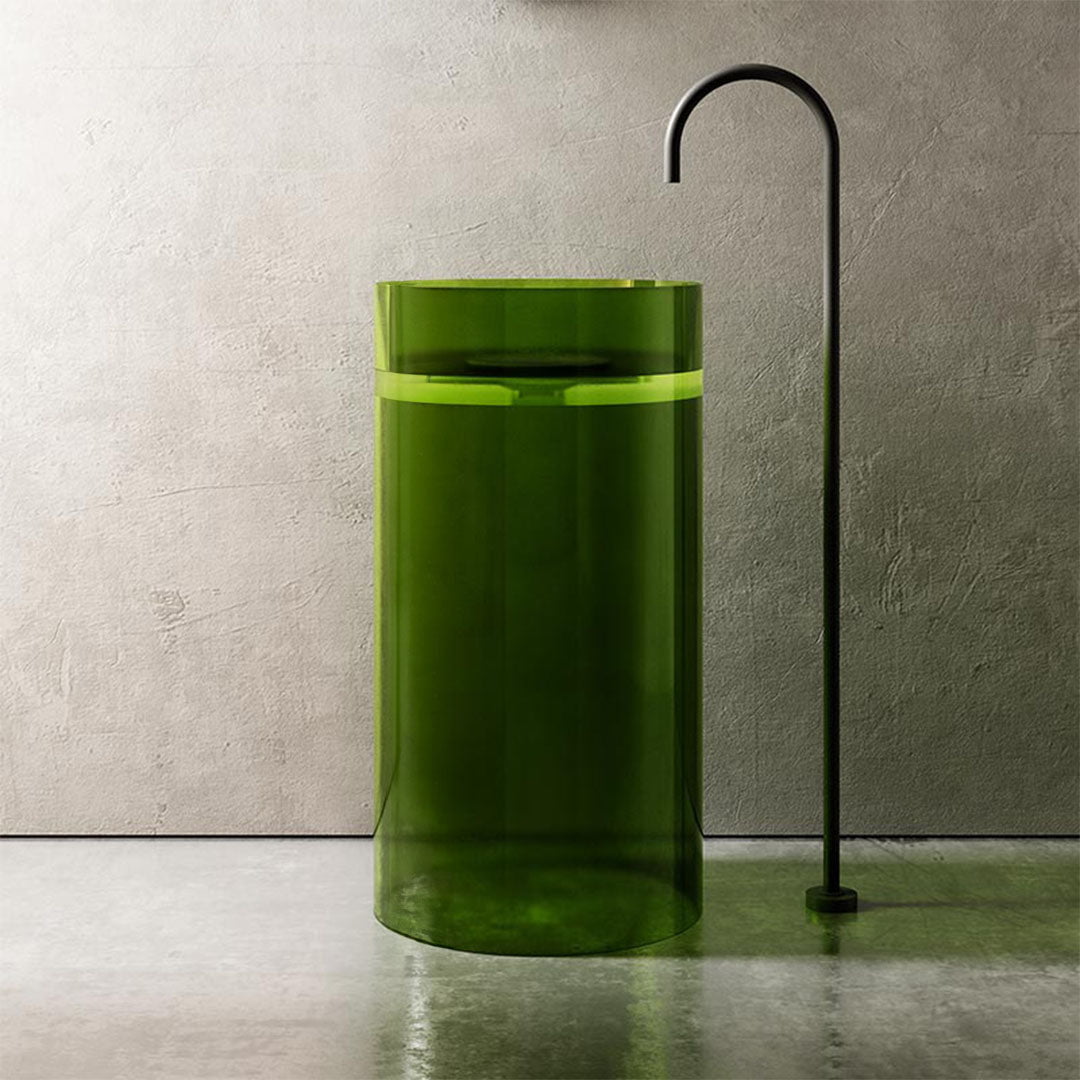 Lavoar de baie, freestanding, 45 cm, rotund, din rasina, verde transparent, MonBlari