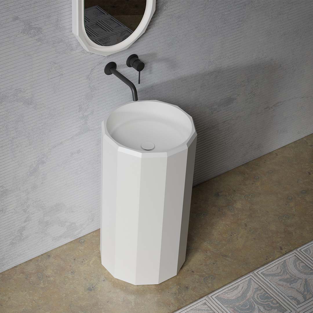 Lavoar de baie, freestanding, 45x45 cm, rotund, din compozit, alb mat, MonBlari Beryl