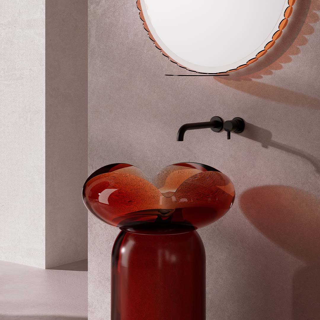 Lavoar de baie, freestanding, 45x45 cm, rotund, din rasina, caramiziu, MonBlari Flower