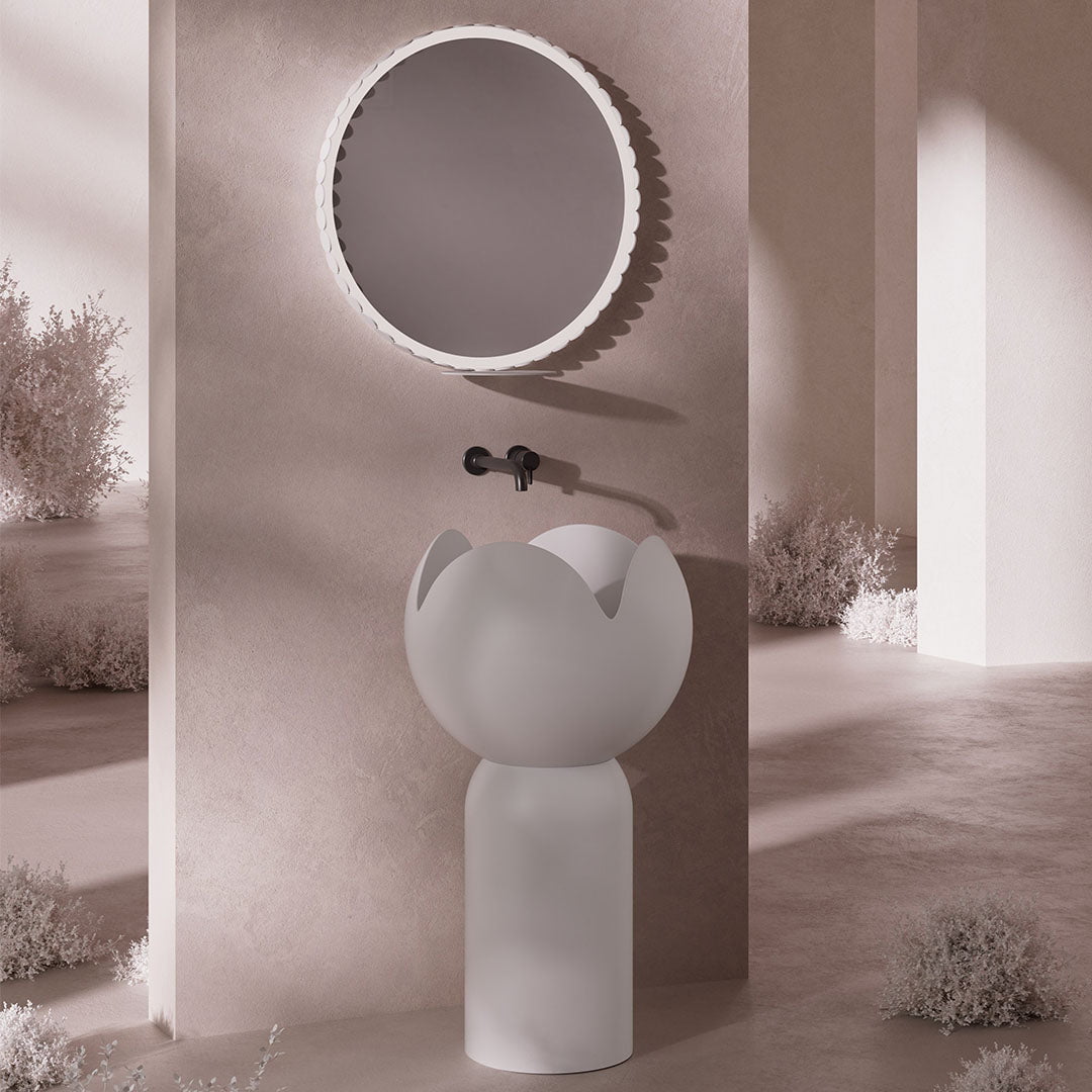 Lavoar de baie, freestanding, 45x45 cm, rotund floral, din compozit, alb, MonBlari Flower