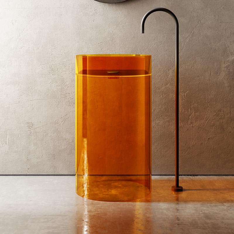 Lavoar de baie, freestanding, 48 cm, rotund, din rasina, portocaliu transparent, MonBlari