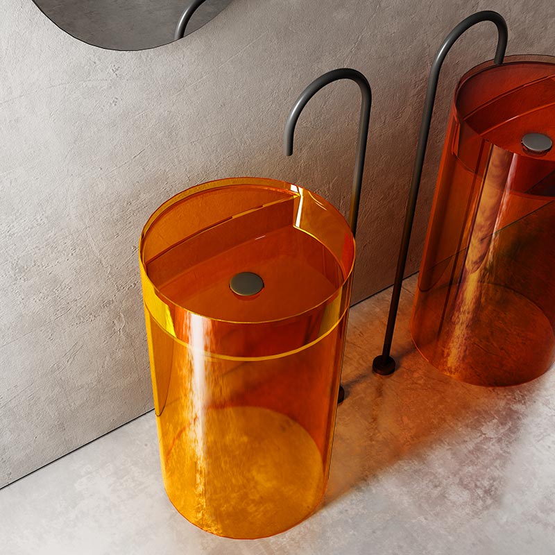 Lavoar de baie, freestanding, 48 cm, rotund, din rasina, portocaliu transparent, MonBlari