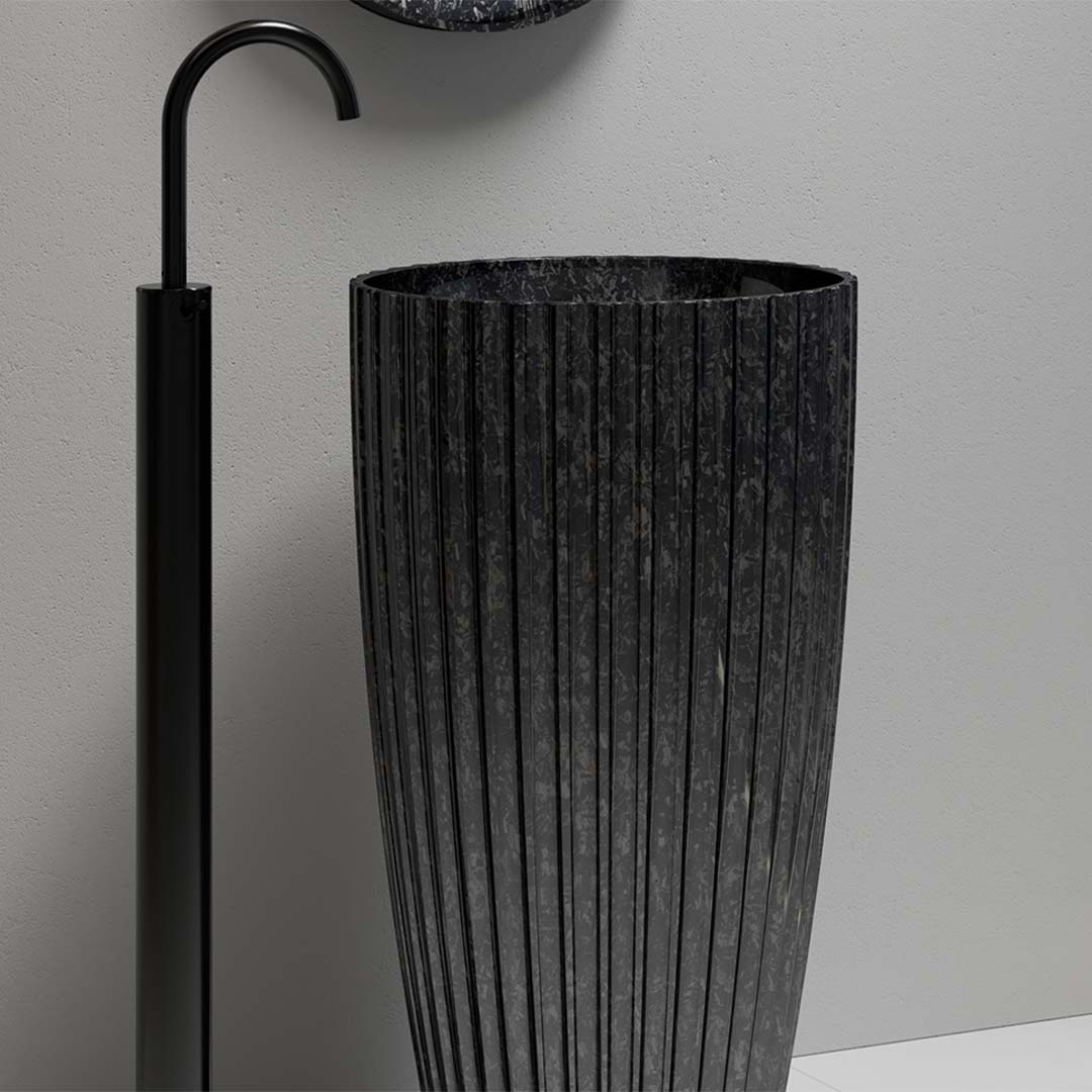 Lavoar de baie, freestanding, 50 cm, rotund, din fibra de carbon Mozaic, negru, MonBlari