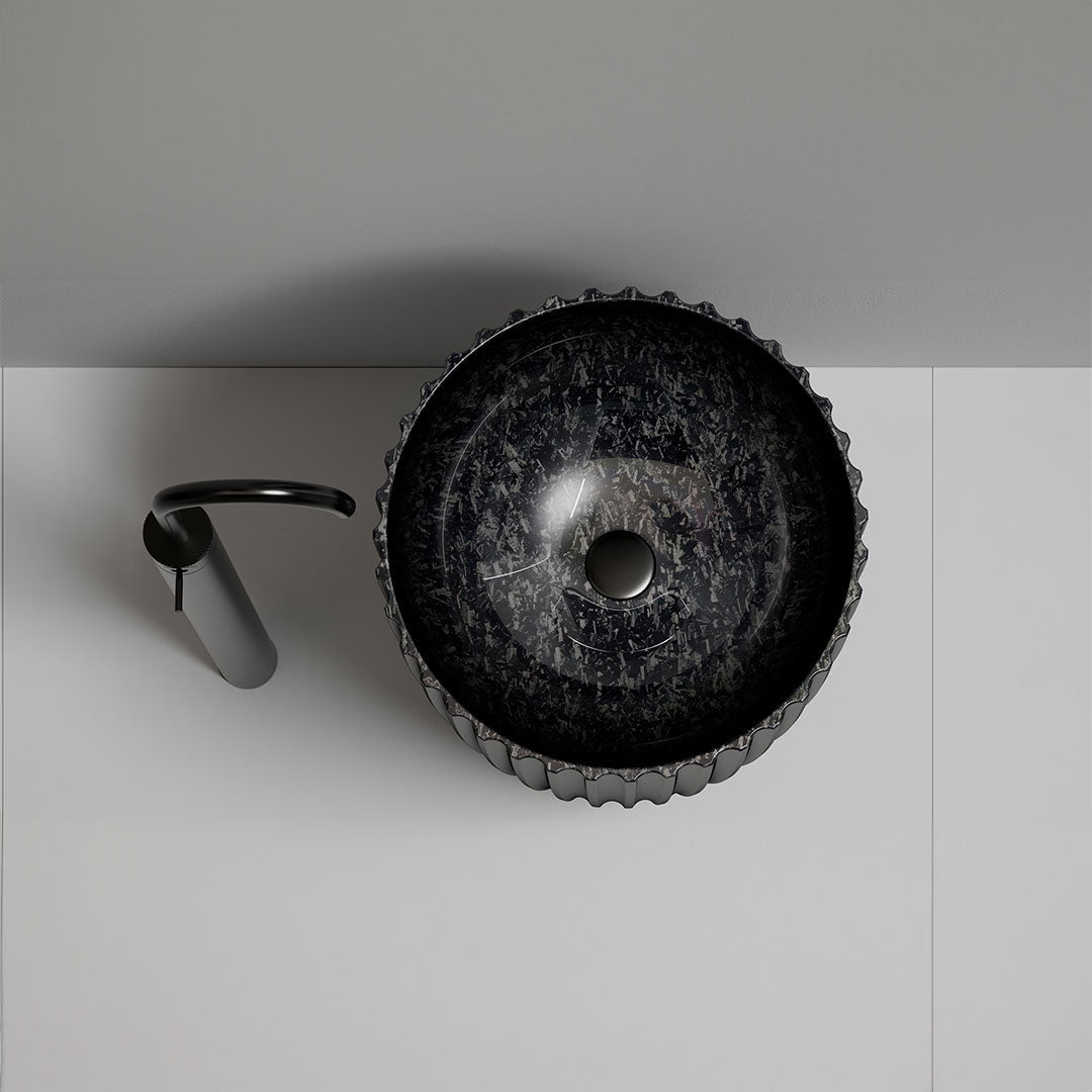 Lavoar de baie, freestanding, 50 cm, rotund, din fibra de carbon Mozaic, negru, MonBlari