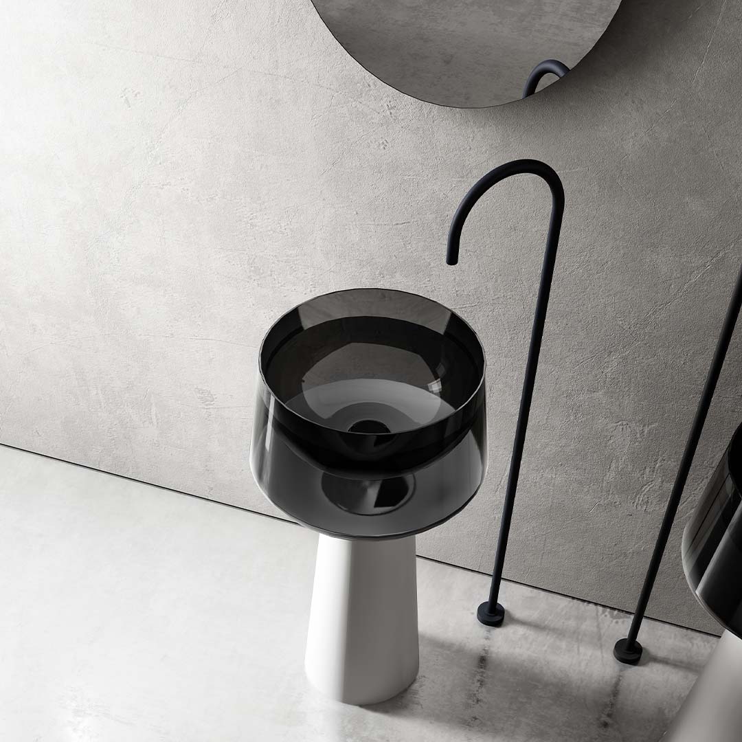 Lavoar de baie, freestanding, 50 cm, rotund, din rasina, negru mat transparent, MonBlari