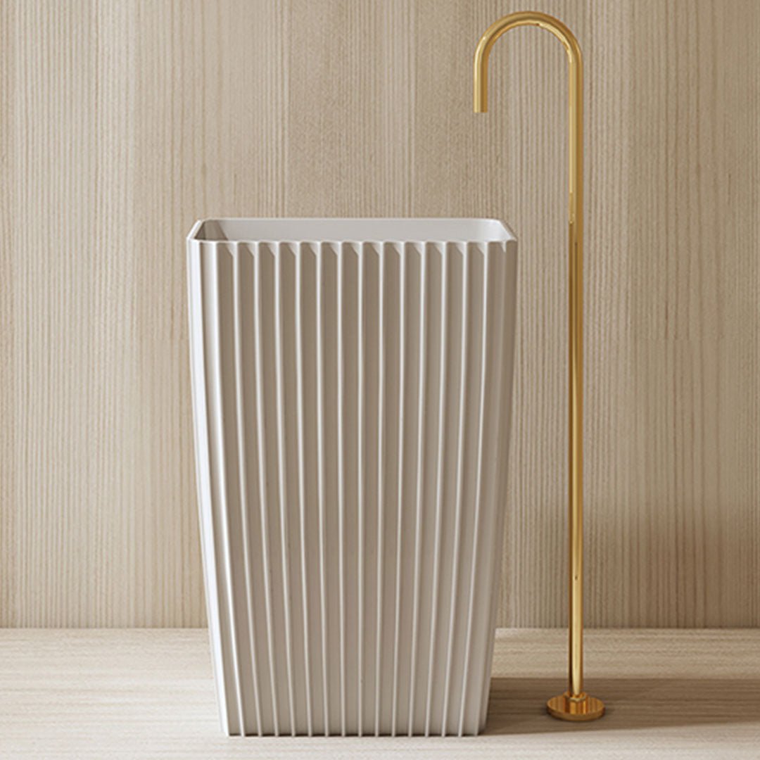 Lavoar de baie, freestanding, 60 cm, dreptunghiular, din compozit, alb mat, cu riflaje, MonBlari