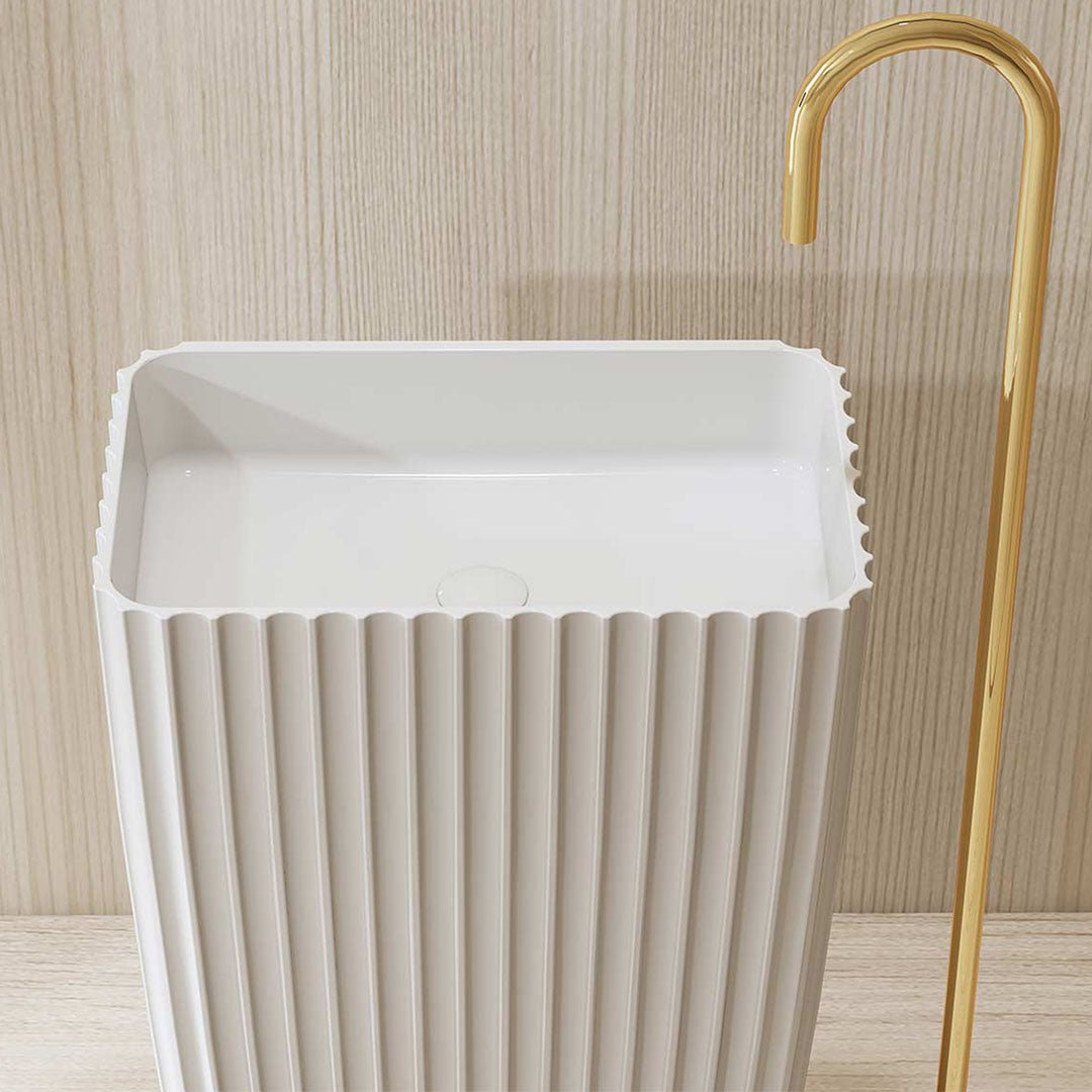 Lavoar de baie, freestanding, 60 cm, dreptunghiular, din compozit, alb mat, cu riflaje, MonBlari