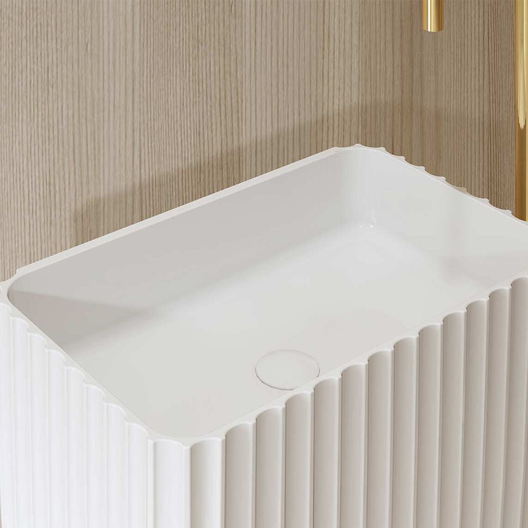 Lavoar de baie, freestanding, 60 cm, dreptunghiular, din compozit, alb mat, cu riflaje, MonBlari