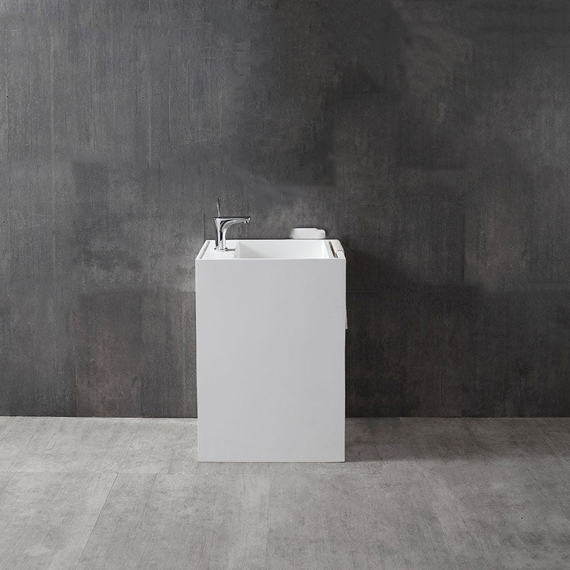 Lavoar de baie, freestanding, 60 cm, dreptunghiular, din compozit, cu suport de prosop, alb mat, MonBlari