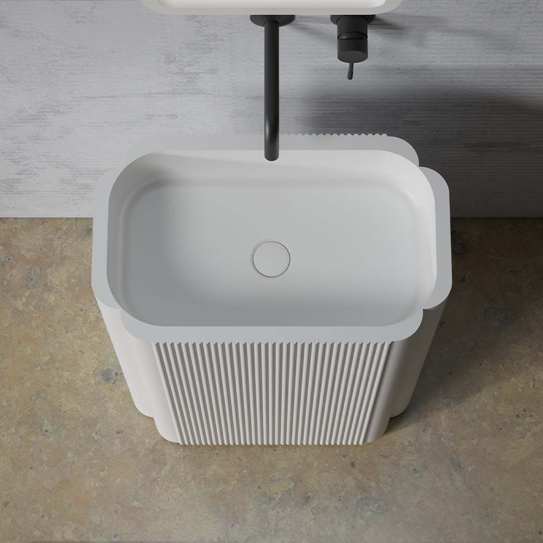 Lavoar de baie, freestanding, 60x37 cm, oval, din compozit, alb mat cu riflaje, MonBlari Chloe