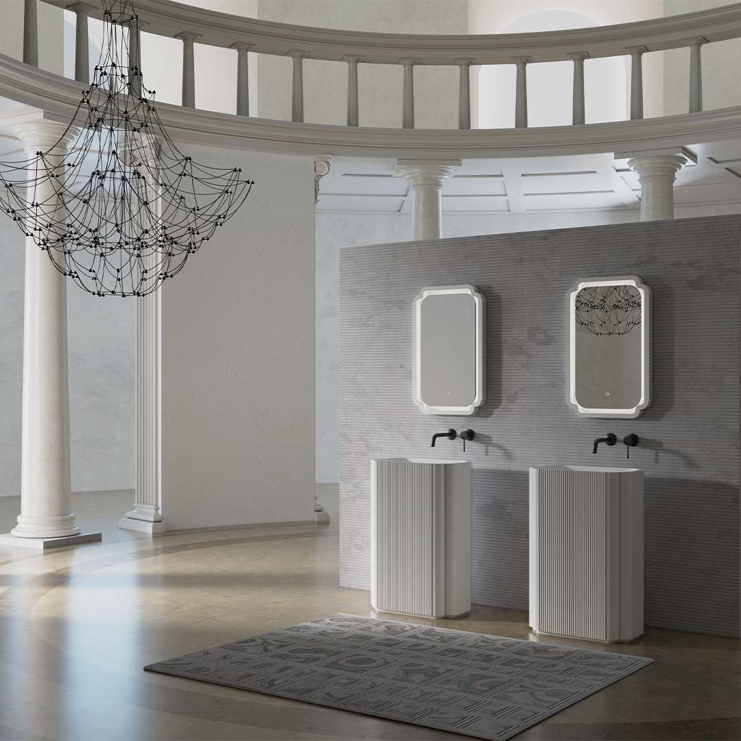 Lavoar de baie, freestanding, 60x37 cm, oval, din compozit, alb mat cu riflaje, MonBlari Chloe