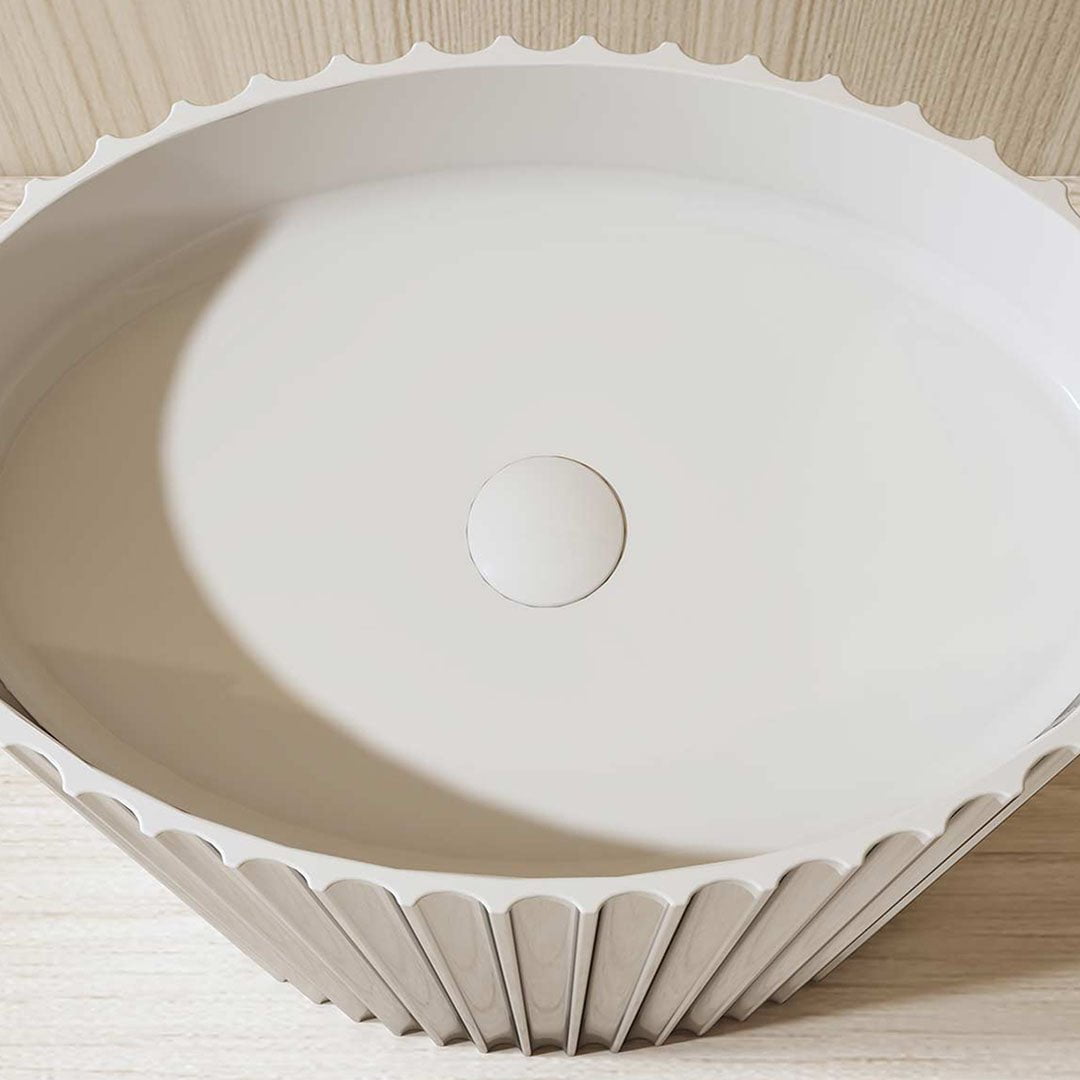 Lavoar de baie, freestanding, 60x40 cm, oval, din compozit, alb mat, cu riflaje, MonBlari